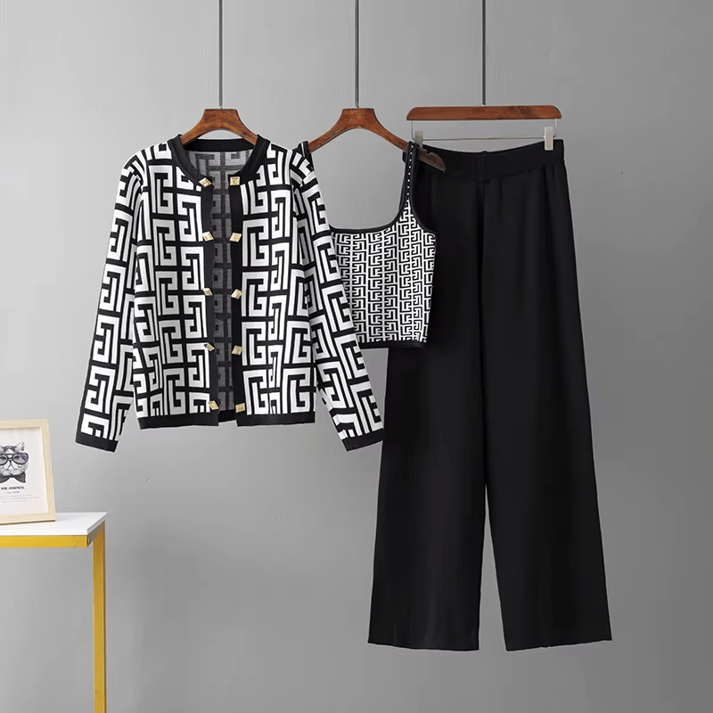 Avery | Chic Retro Maze Plaid O-Collar 3-Piece Suit