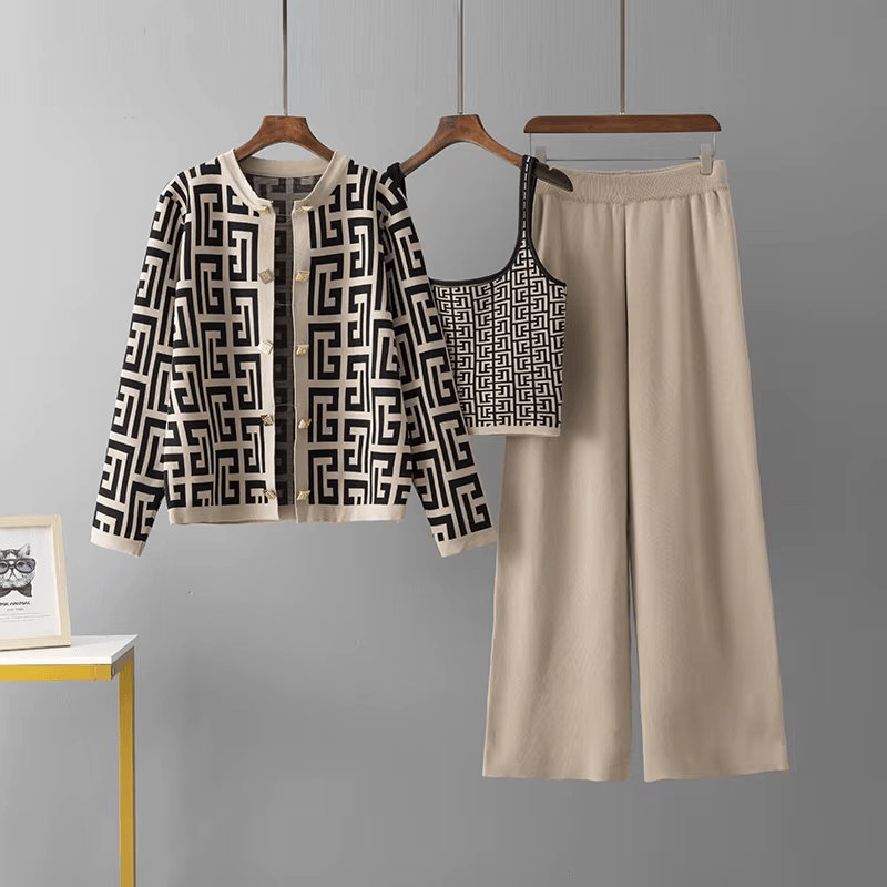 Avery | Chic Retro Maze Plaid O-Collar 3-Piece Suit