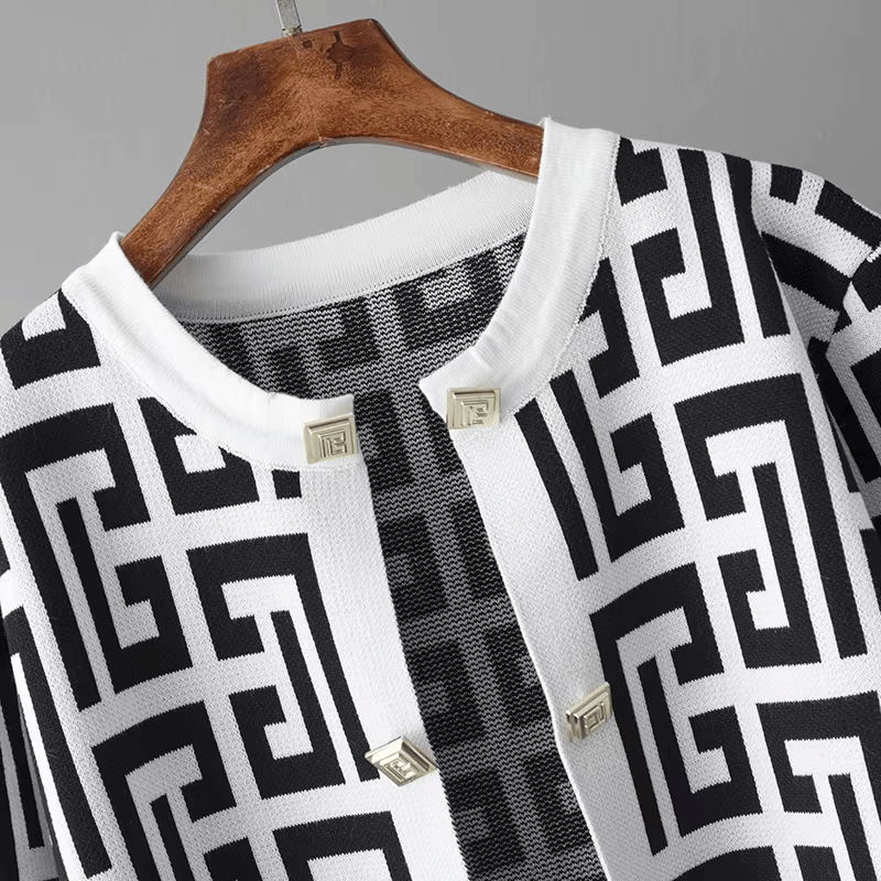 Avery | Chic Retro Maze Plaid O-Collar 3-Piece Suit