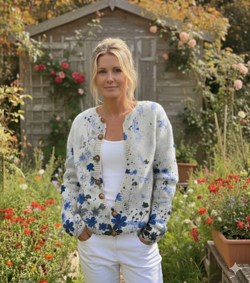 Vintage Flower Art Print Buttoned Cardigan Sweater