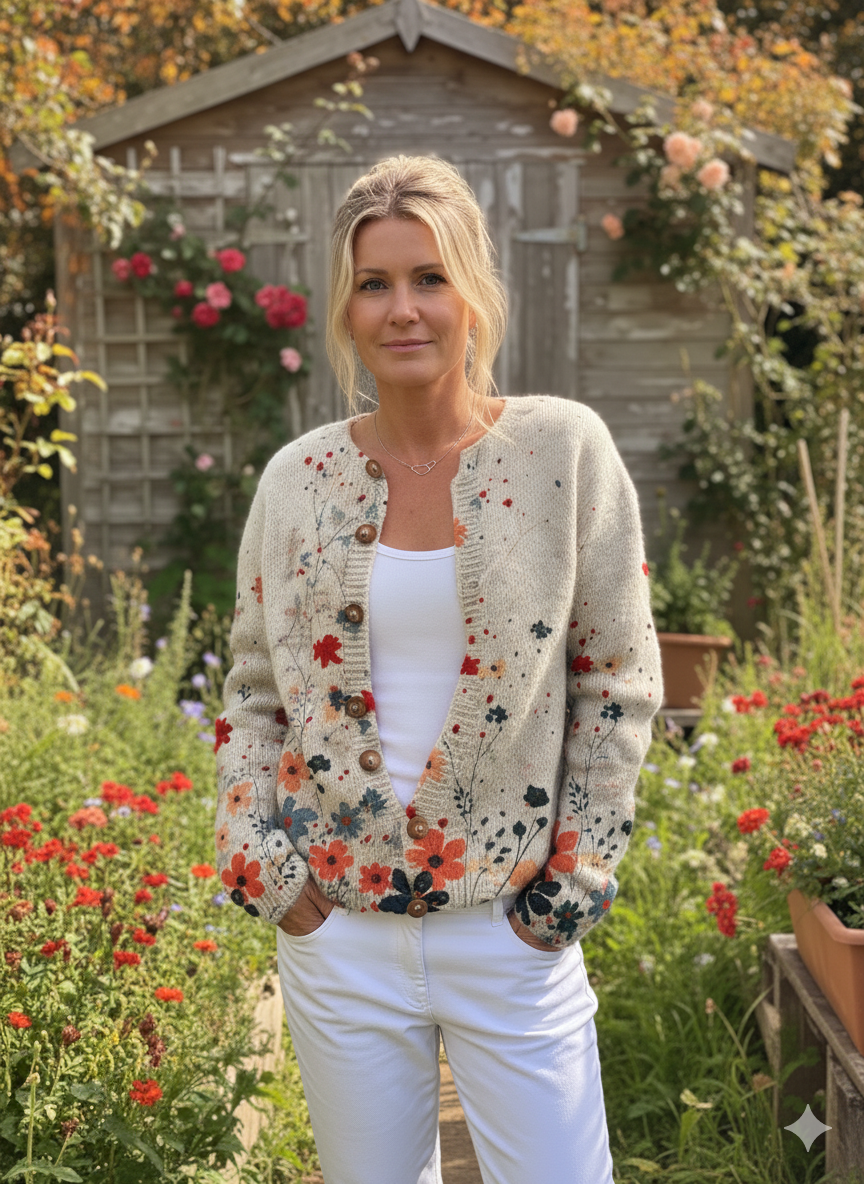 Vintage Flower Art Print | Buttoned Cardigan Sweater