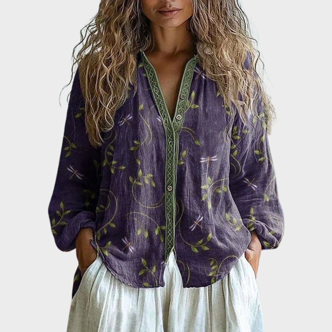 Modevera™ I Vintage Leaf Print Blouse