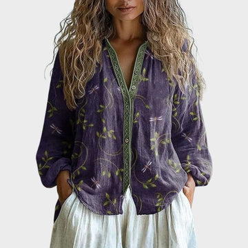 Modevera™ I Vintage Leaf Print Blouse
