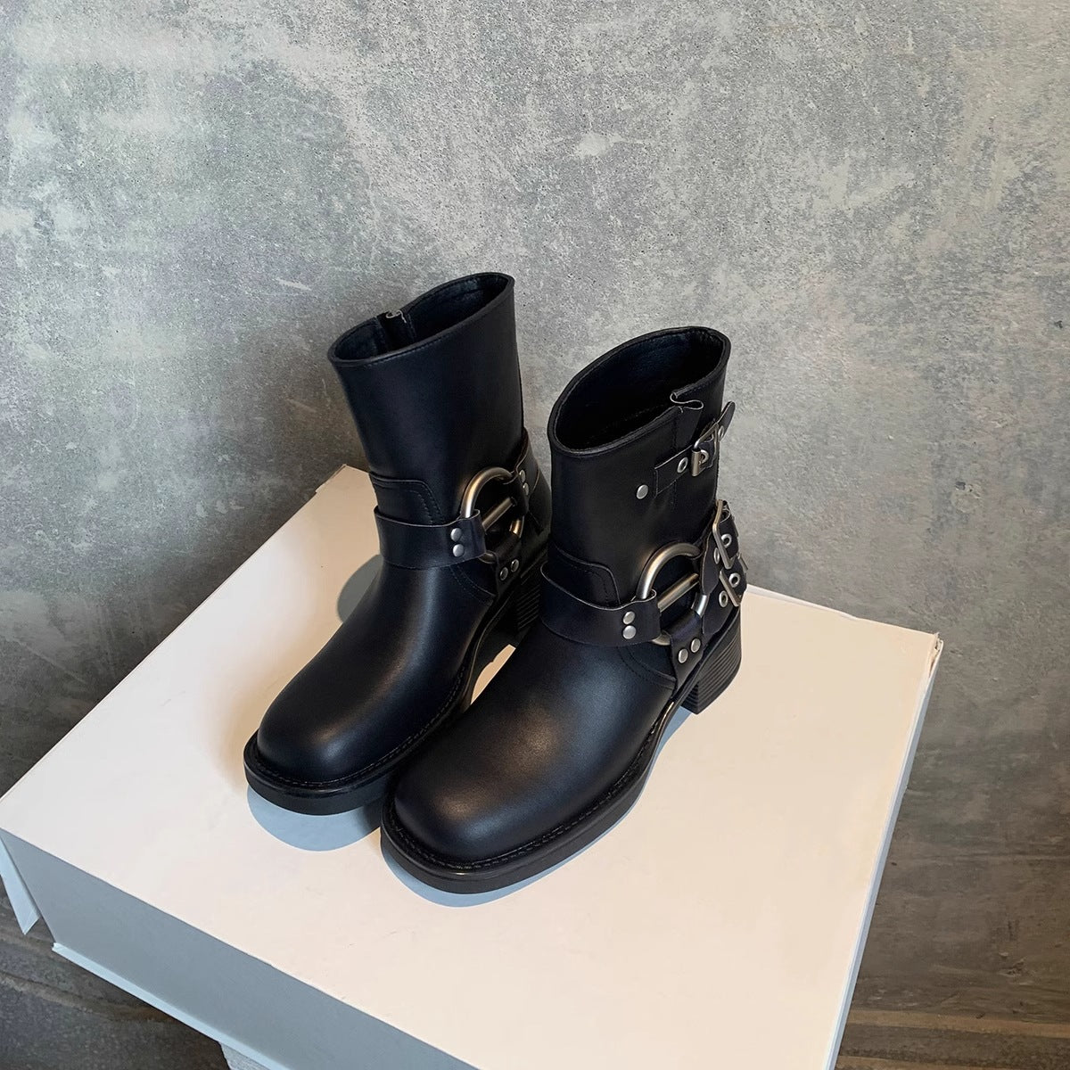 POTENCIANA | Classic Buckled Ankle Motorcycle Boots