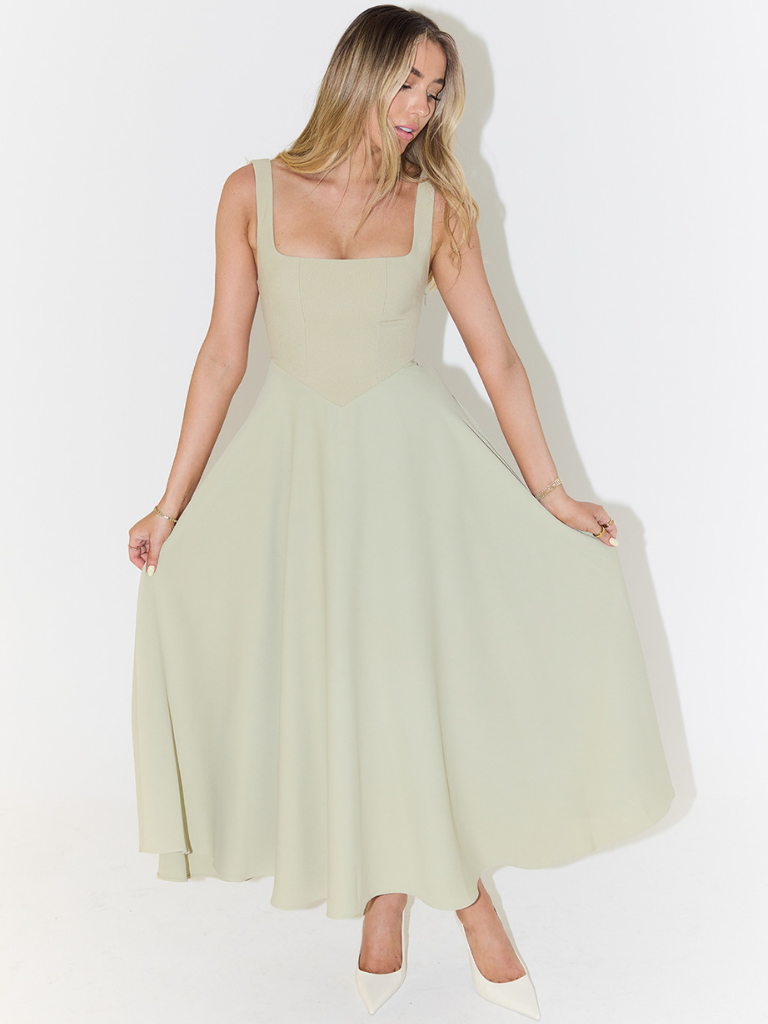 Trinity | Elegant Solid Sleeveless A-Line Midi Dress