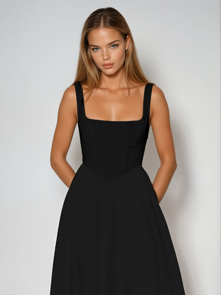 Trinity | Elegant Solid Sleeveless A-Line Midi Dress