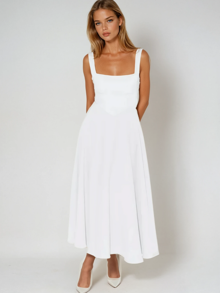 Trinity | Elegant Solid Sleeveless A-Line Midi Dress