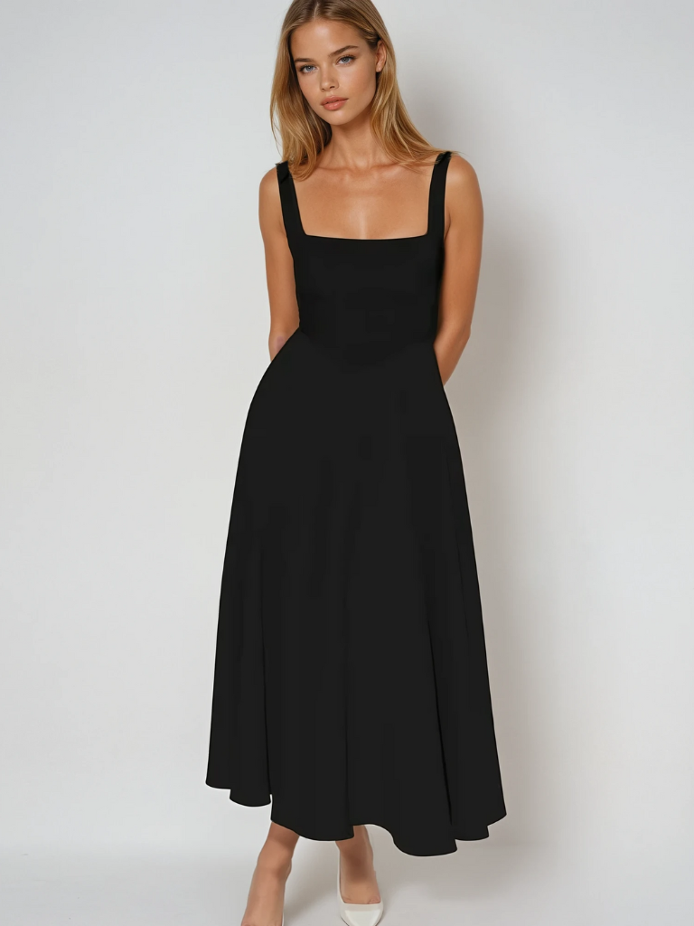 Trinity | Elegant Solid Sleeveless A-Line Midi Dress