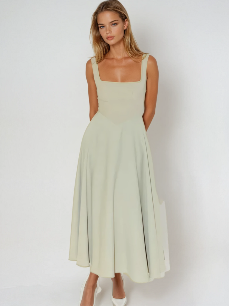 Trinity | Elegant Solid Sleeveless A-Line Midi Dress