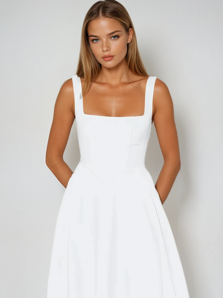 Trinity | Elegant Solid Sleeveless A-Line Midi Dress