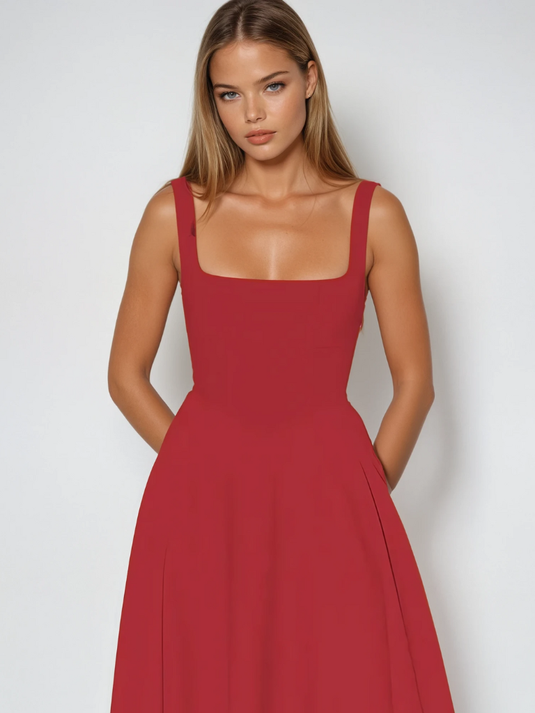 Trinity | Elegant Solid Sleeveless A-Line Midi Dress