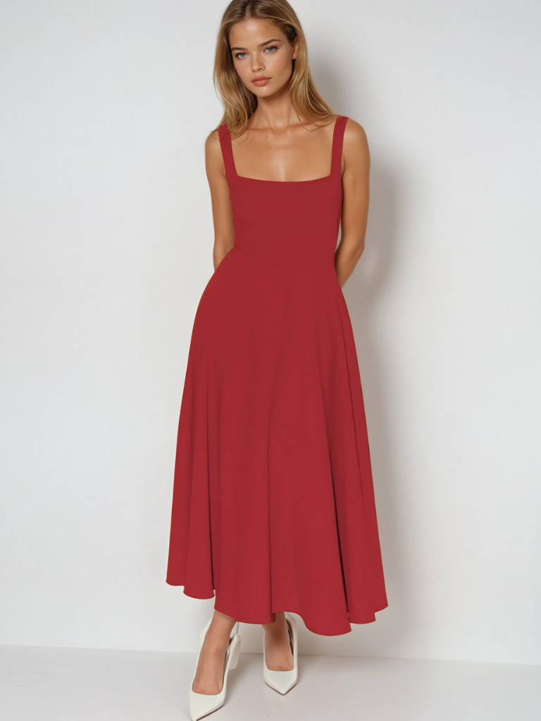 Trinity | Elegant Solid Sleeveless A-Line Midi Dress