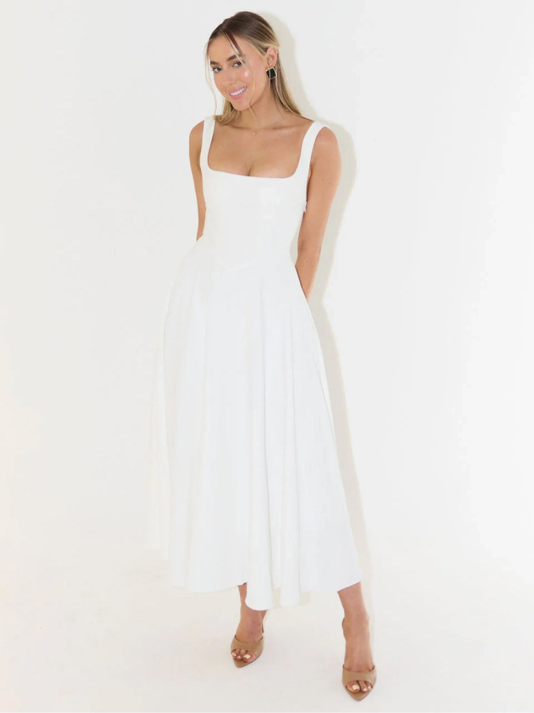 Trinity | Elegant Solid Sleeveless A-Line Midi Dress