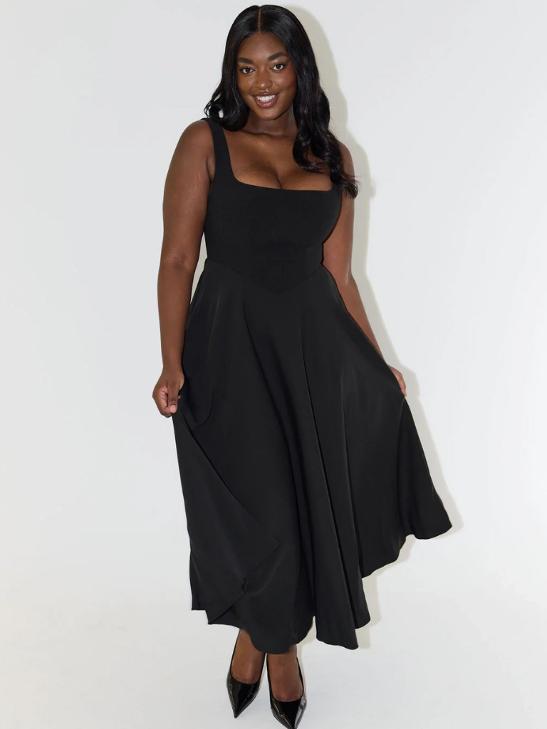 Trinity | Elegant Solid Sleeveless A-Line Midi Dress