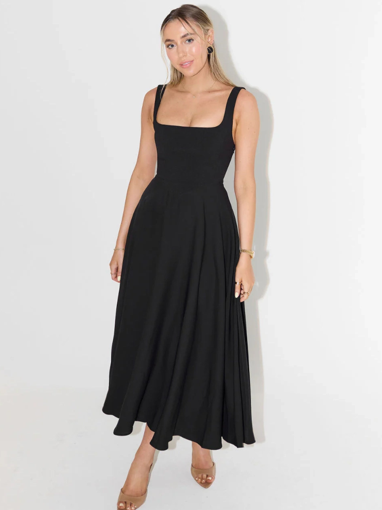 Trinity | Elegant Solid Sleeveless A-Line Midi Dress