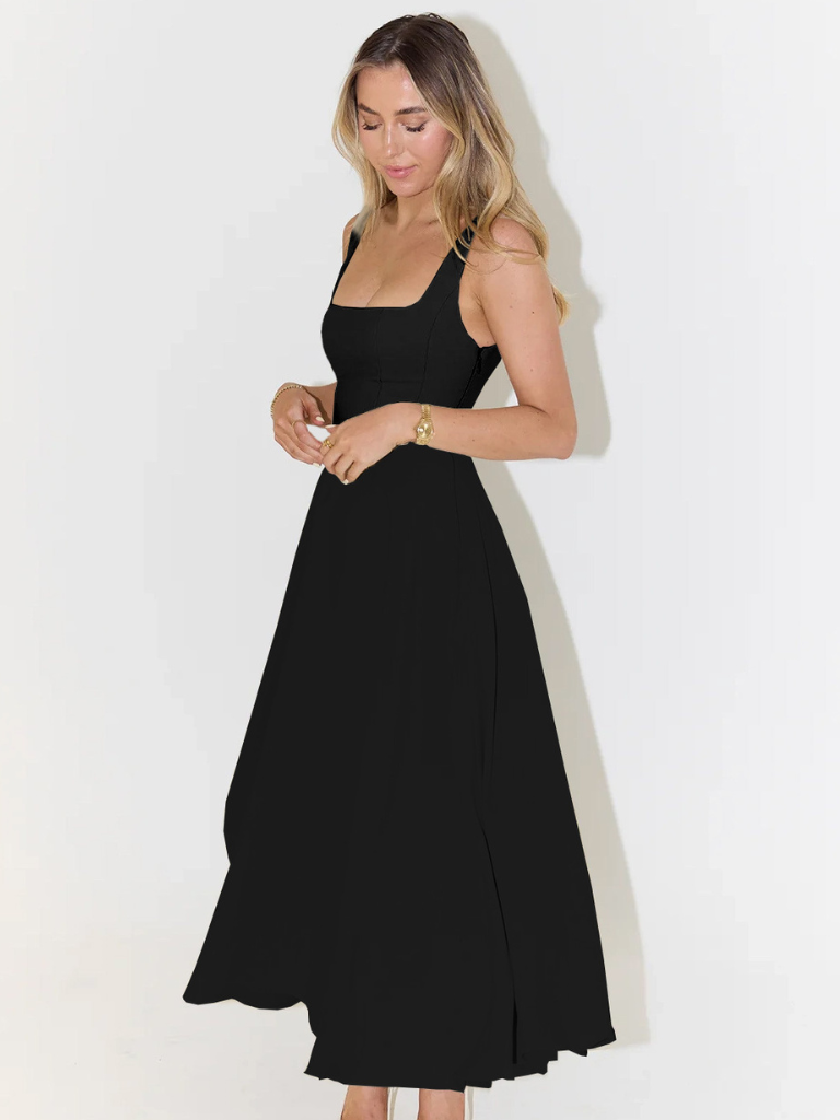 Trinity | Elegant Solid Sleeveless A-Line Midi Dress