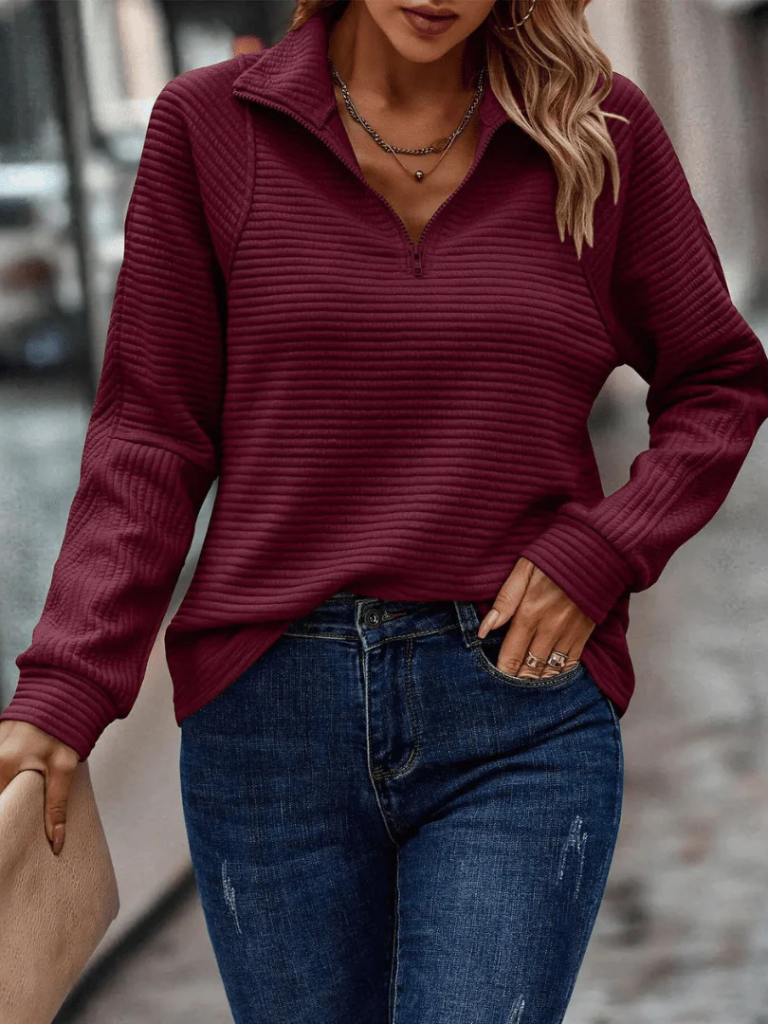 JANITA RIBBED HALF-ZIP SWEATER