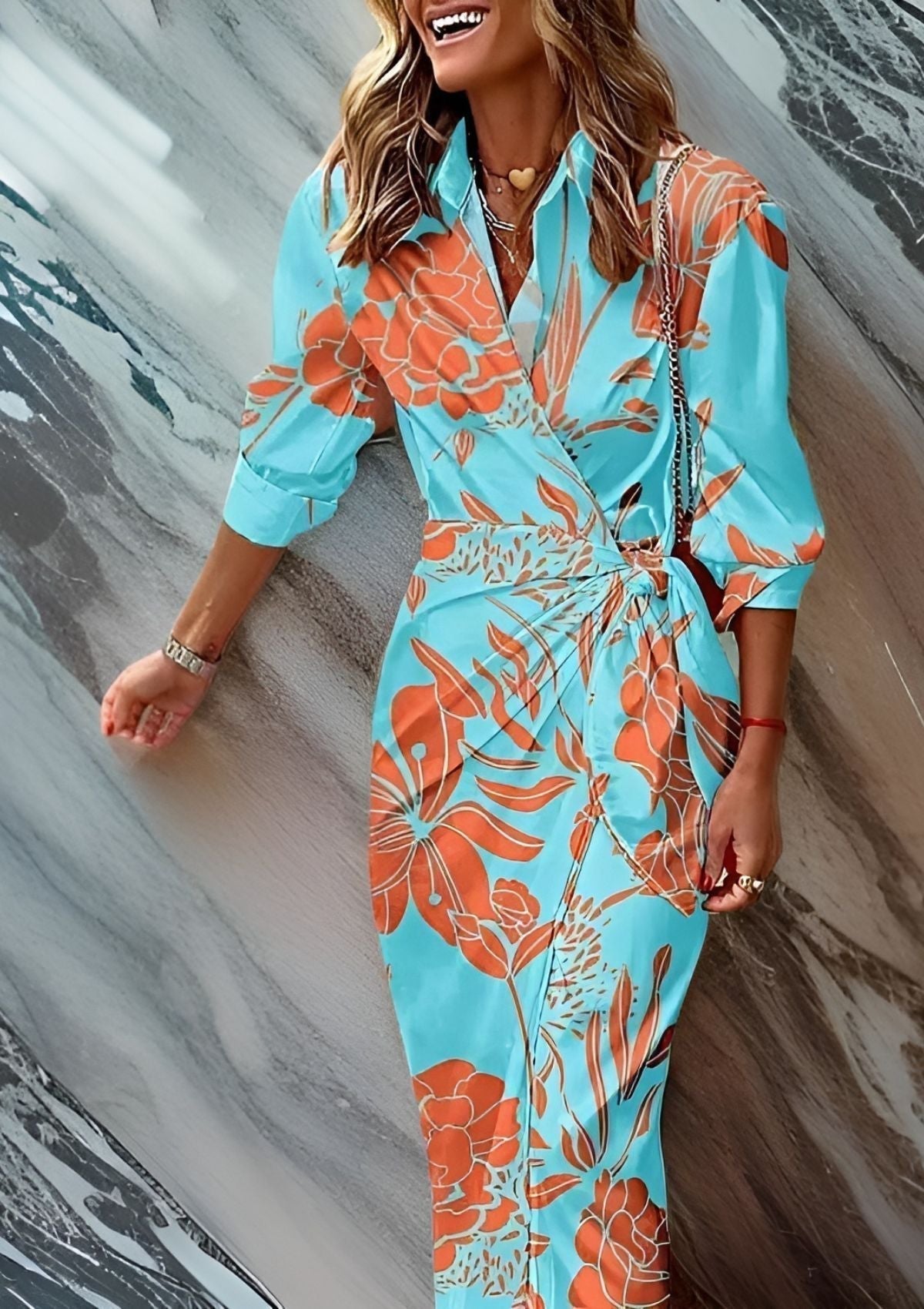 Olivia | Printed Waist-Cinching Shirt Dress