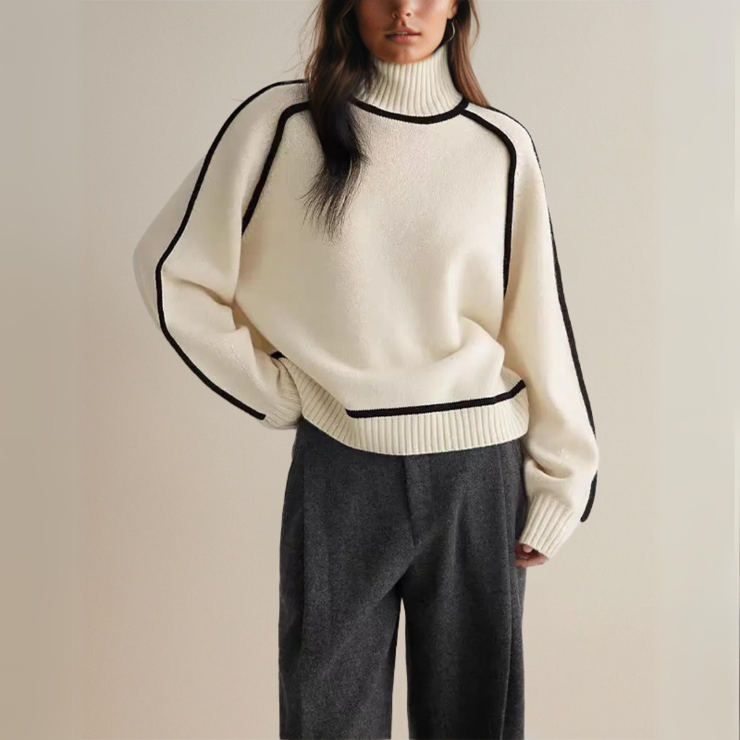 Bella | Loose Fit Turtleneck Striped Sweater