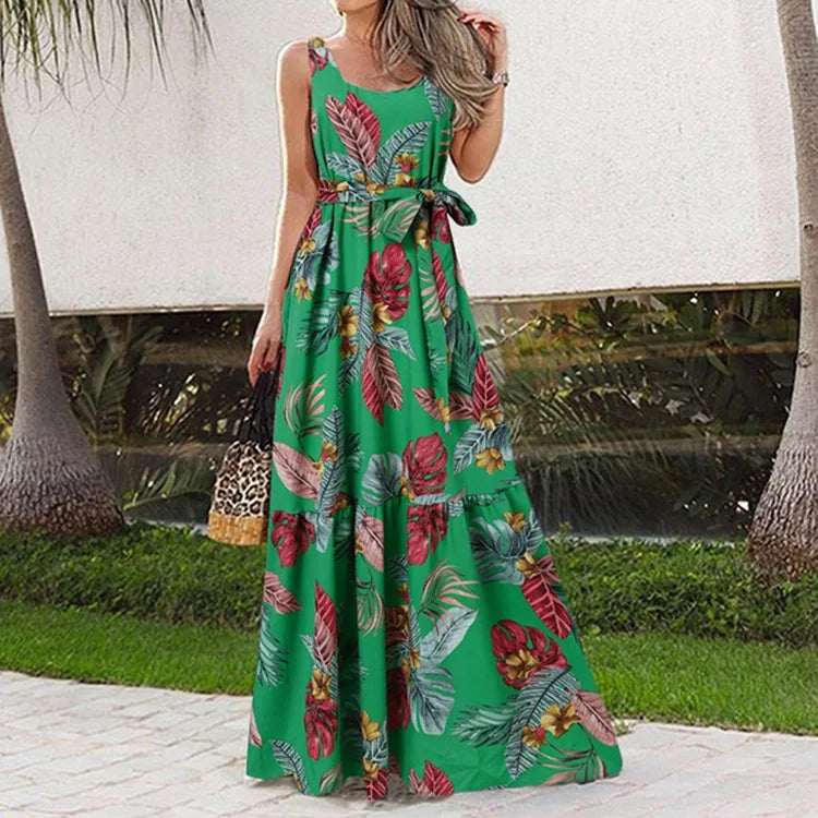 Elora | Floral Maxi Dress with Waist-Defining Tie