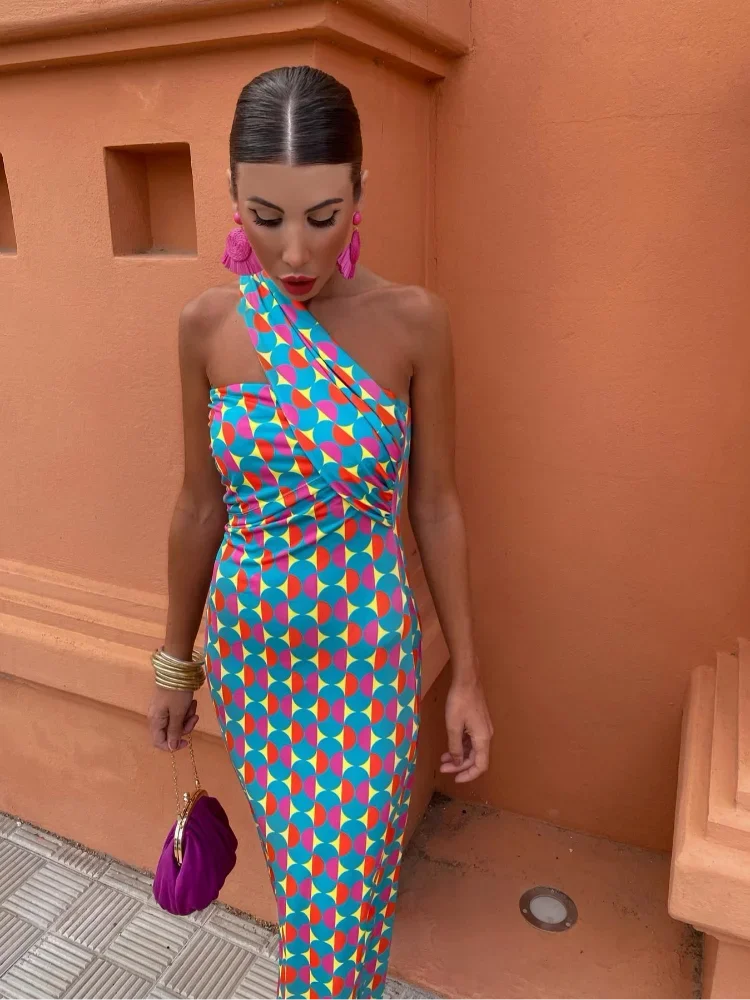 Irmgardi | Colorful Asymmetric Neckline Dress