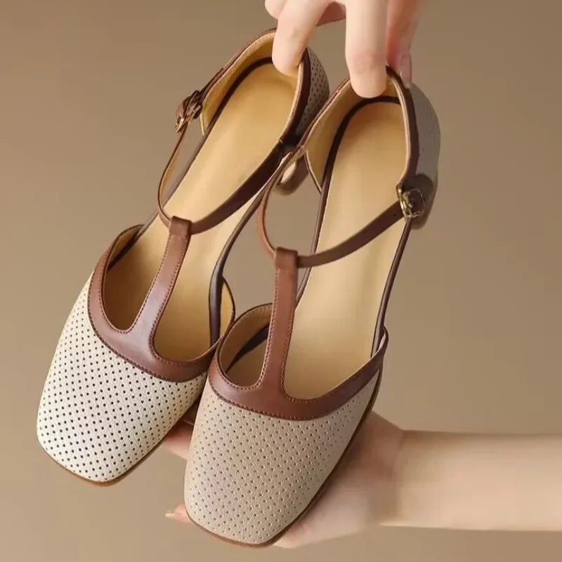 Valmira | Mid Heel T-Strap Shoes