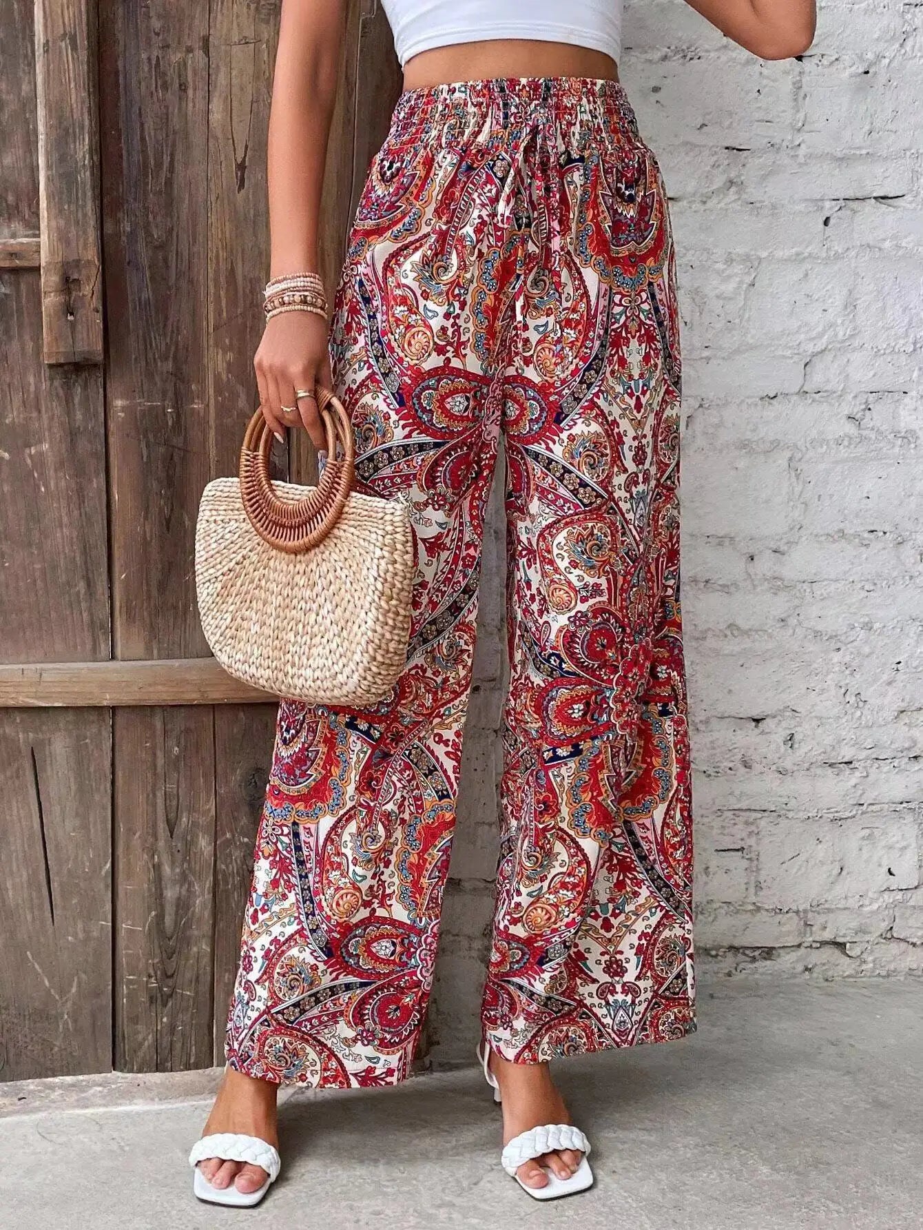 Olivia | Retro Floral Wide-Leg Trousers