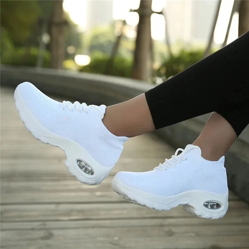 Women Tennis Shoes Breathable Mesh Height-increasing Slip-on Female Sock Footwear Outdoor Women Sneakers Thick Bottom Platforms