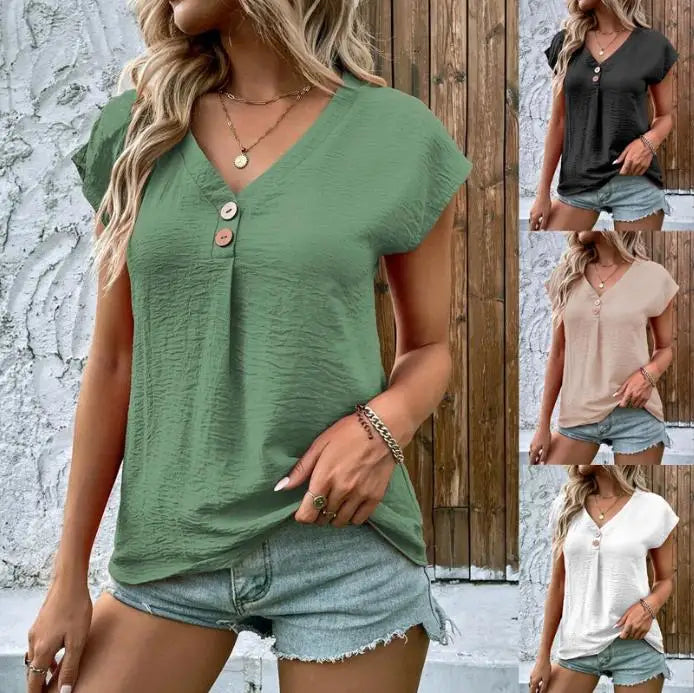 Jessie | Smooth V-Neck Button Top