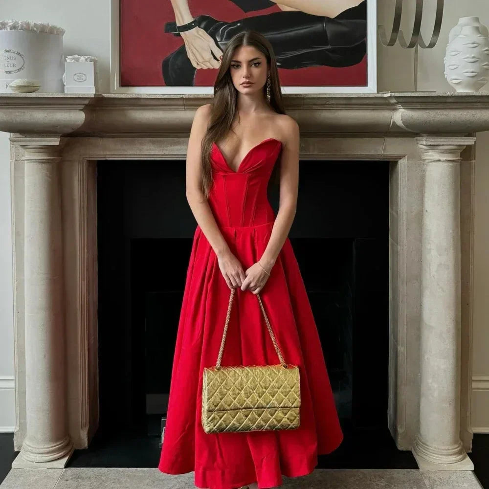 Rafaela | Sleek Strapless Pleated Midi Dress