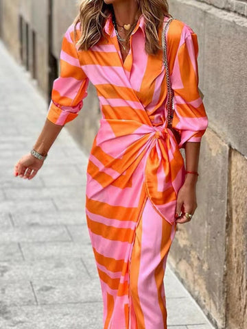 Bernice | Striped Midi Shirt Dress