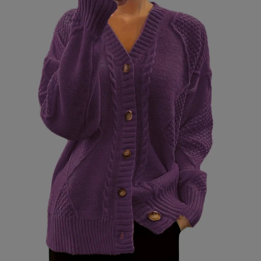 Elora | Elegant Autumn V-Neck Lantern Sleeve Knitted Cardigan
