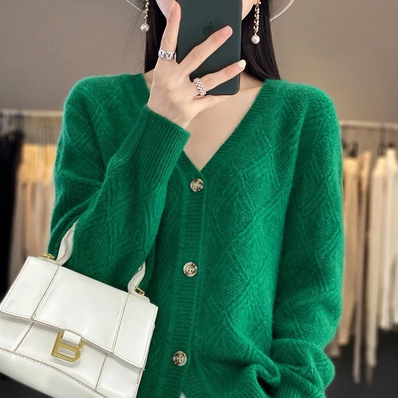 Elara | Diamond Twist Pure Wool Cardigan