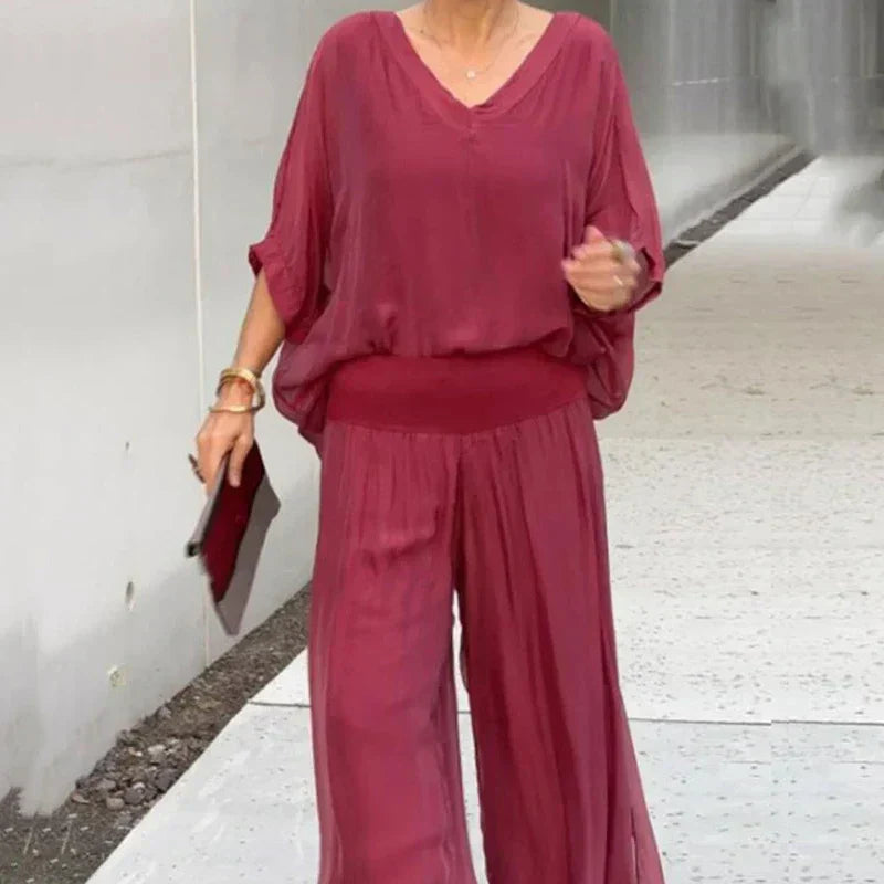 Ella | Chic Chiffon Top & Pants Two-Piece Set