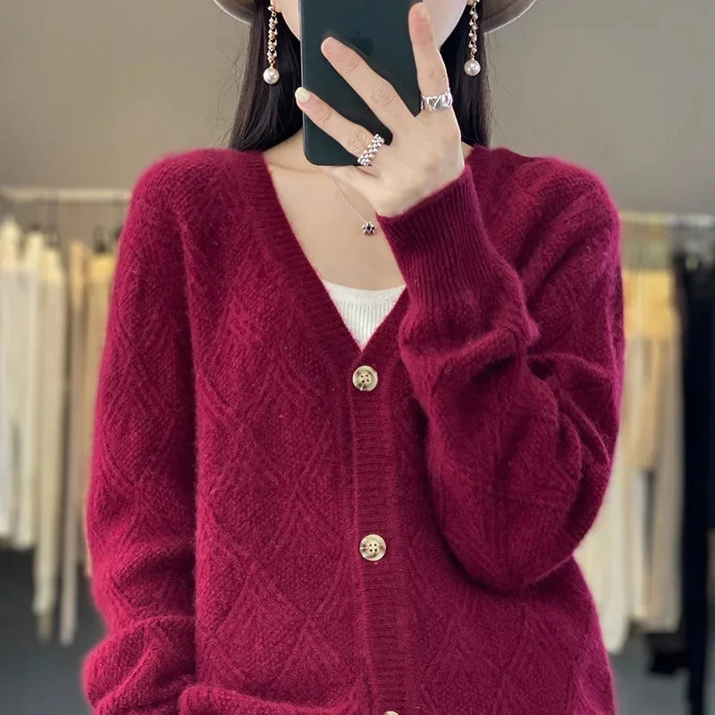 Elara | Diamond Twist Pure Wool Cardigan