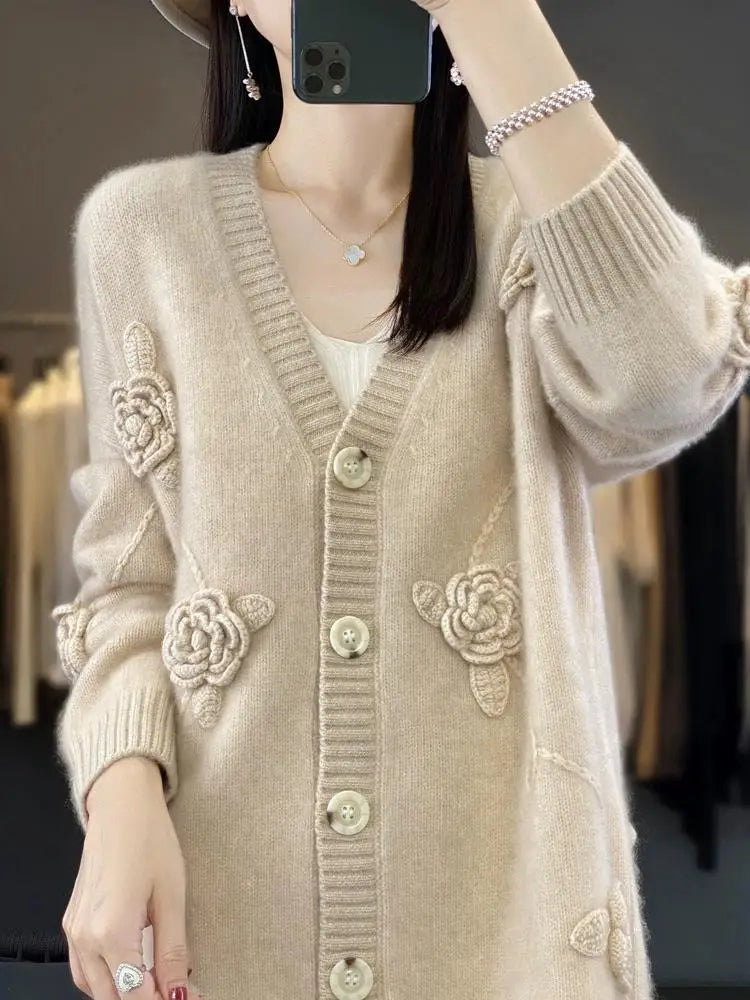 Elora | Wool Knitted Button Cardigan for Women