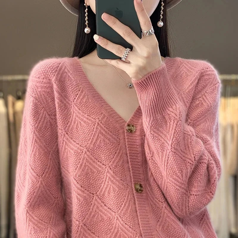 Elara | Diamond Twist Pure Wool Cardigan