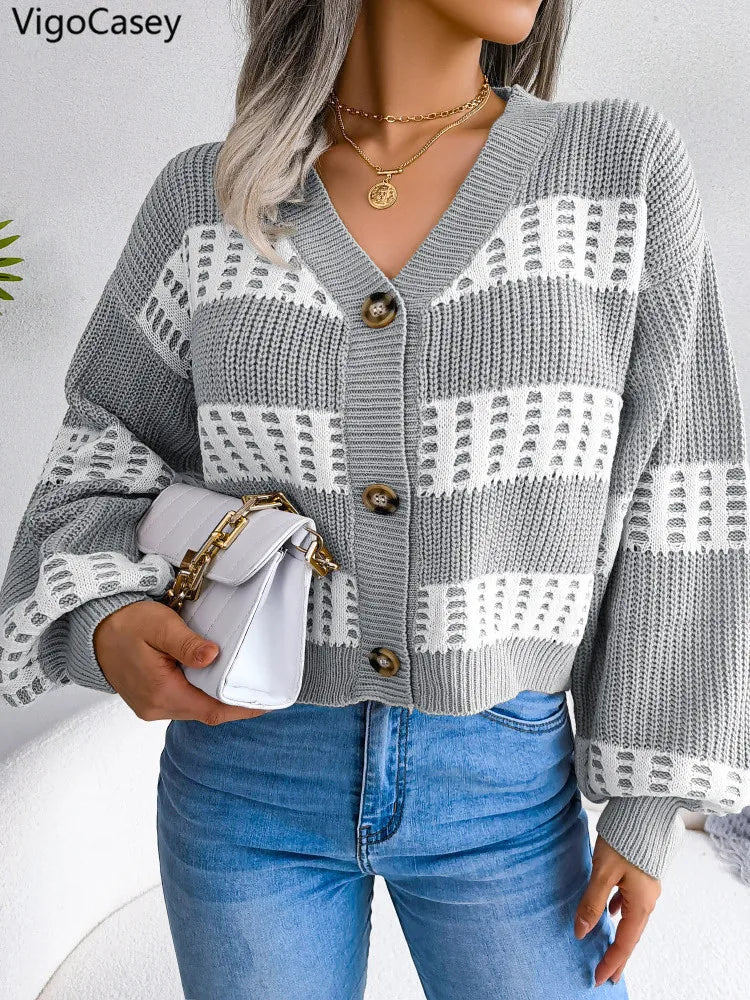 Aria | Plaid Knit Button-Down Cardigan