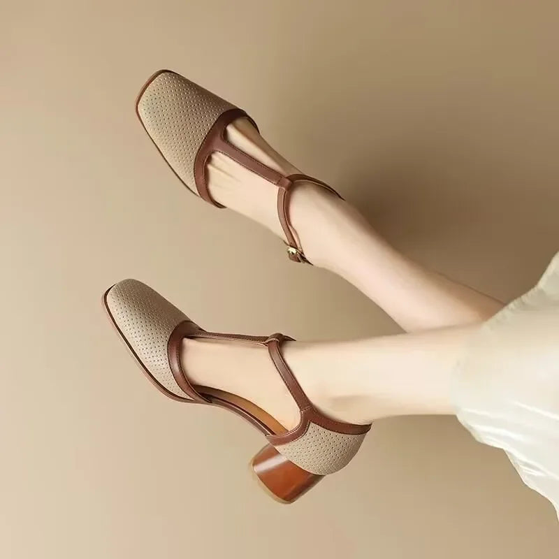 Valmira | Mid Heel T-Strap Shoes