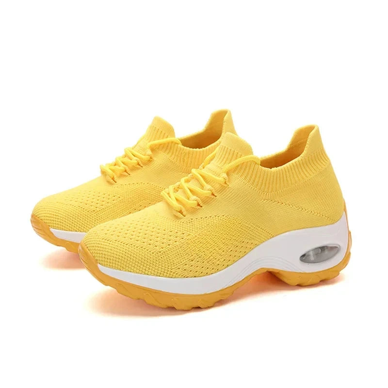 Women Tennis Shoes Breathable Mesh Height-increasing Slip-on Female Sock Footwear Outdoor Women Sneakers Thick Bottom Platforms