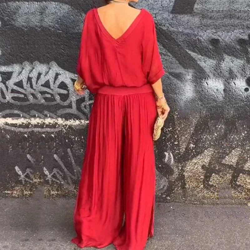 Ella | Chic Chiffon Top & Pants Two-Piece Set