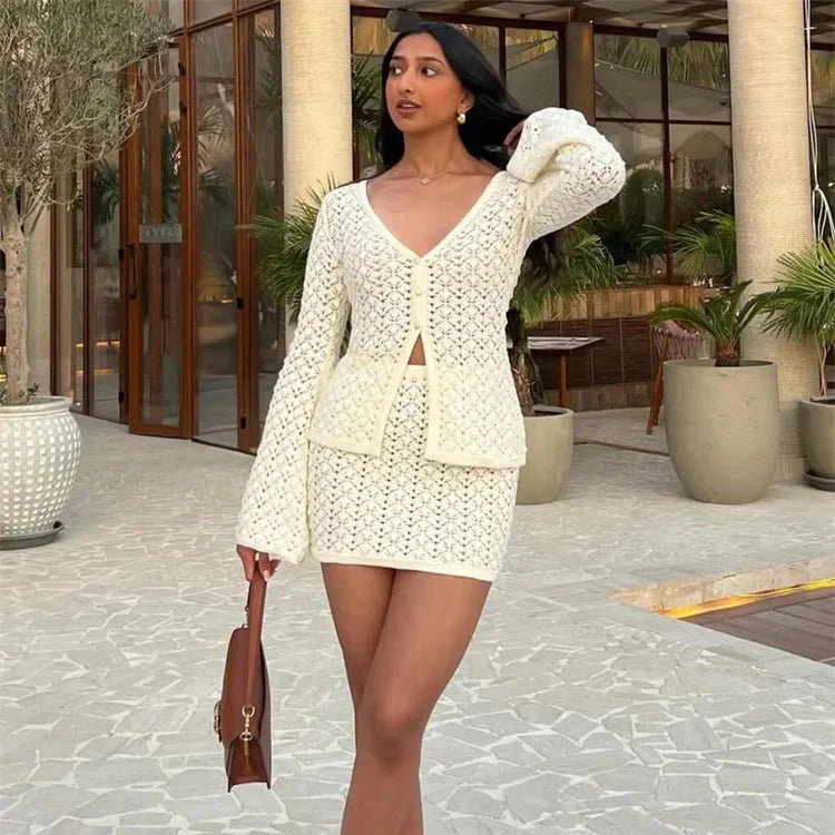 Aria | Chic Knit Hollow Out Two-Piece Set