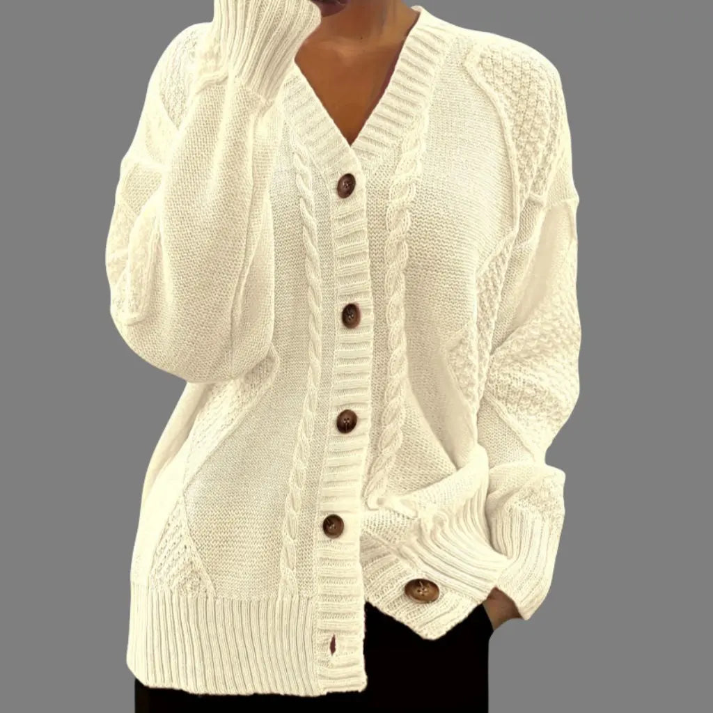 Elora | Elegant Autumn V-Neck Lantern Sleeve Knitted Cardigan