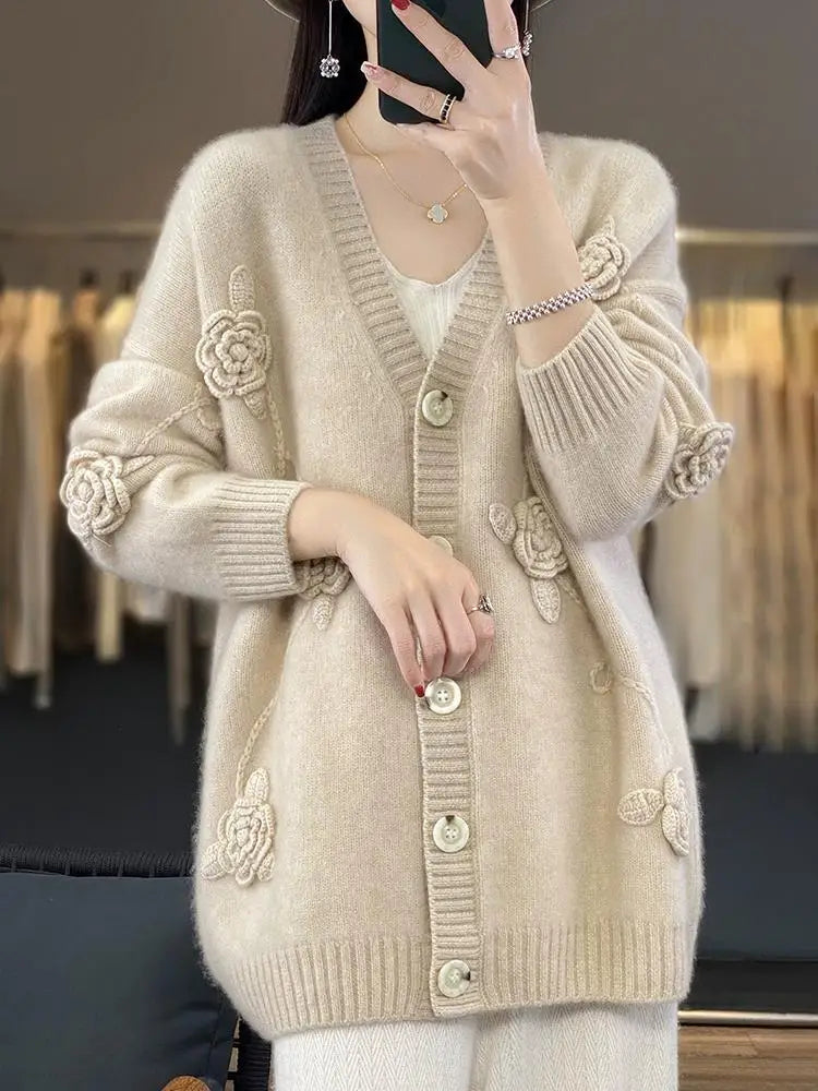 Elora | Wool Knitted Button Cardigan for Women
