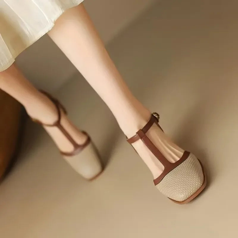 Valmira | Mid Heel T-Strap Shoes