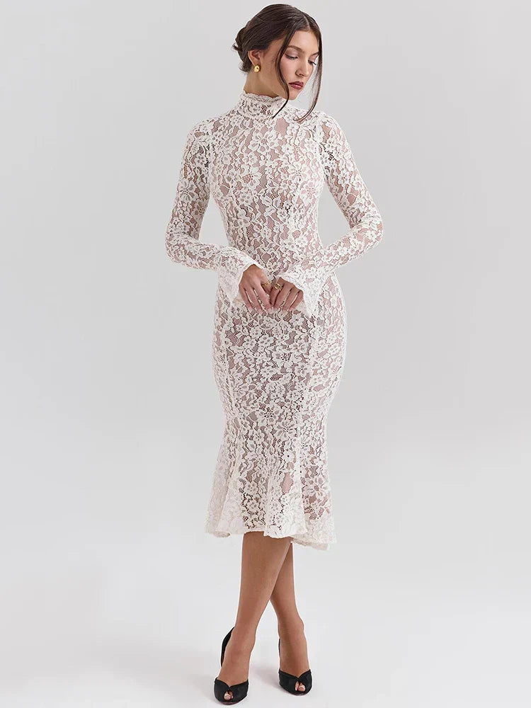 Riley | Lace Bodycon with High Neck and High Waist
