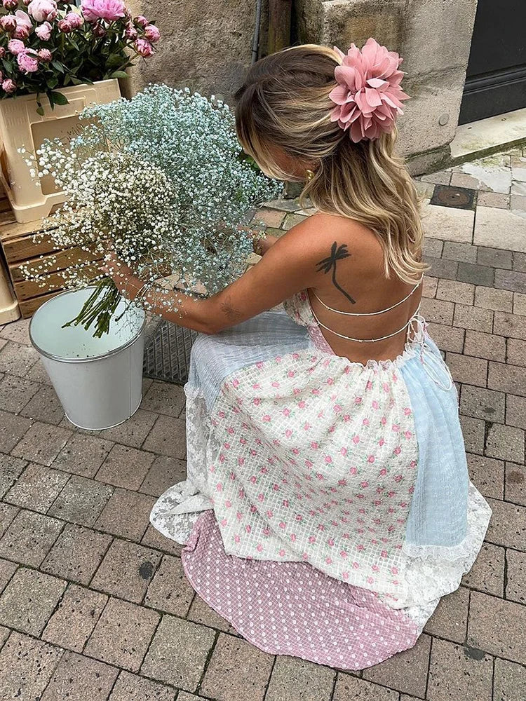 Cyrille | Elegant Strappy Patchwork Maxi Dress