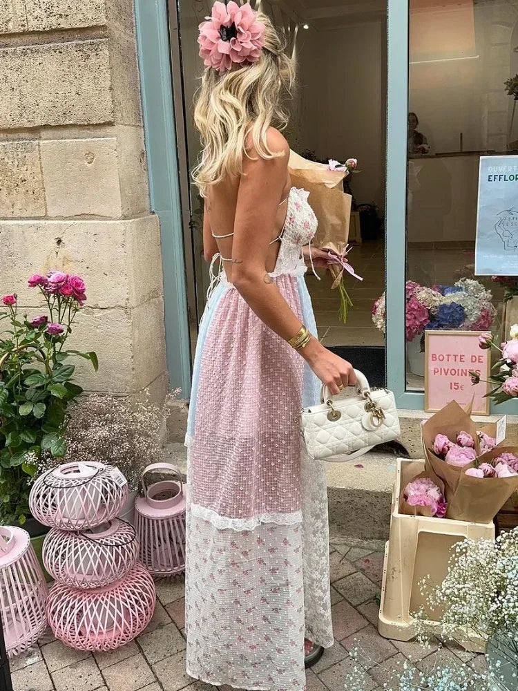 Cyrille | Elegant Strappy Patchwork Maxi Dress