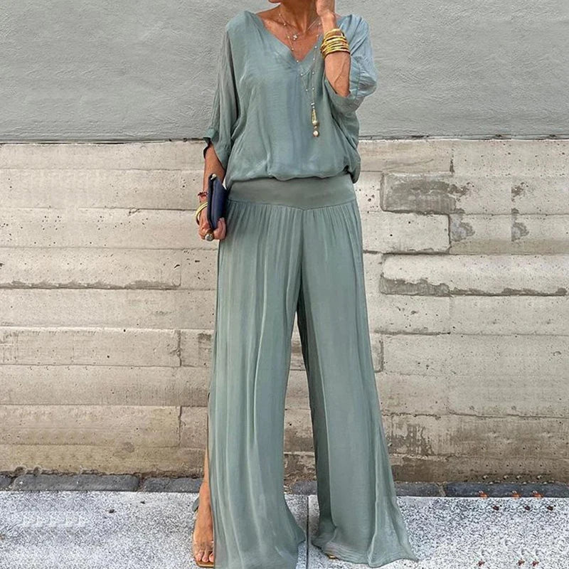 Ella | Chic Chiffon Top & Pants Two-Piece Set