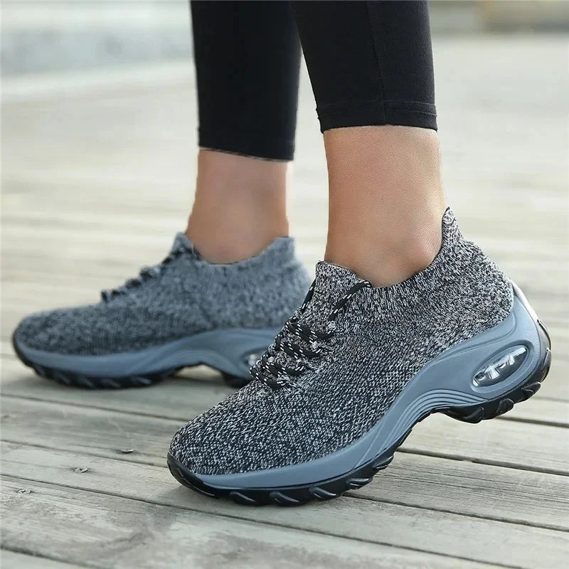 Women Tennis Shoes Breathable Mesh Height-increasing Slip-on Female Sock Footwear Outdoor Women Sneakers Thick Bottom Platforms